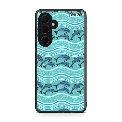 Samsung Galaxy A35 Swimming Dolphins θήκη από τη Smartfits με σχέδιο στο πίσω μέρος και μαύρο περίβλημα | Smartphone case with colorful back and black bezels by Smartfits