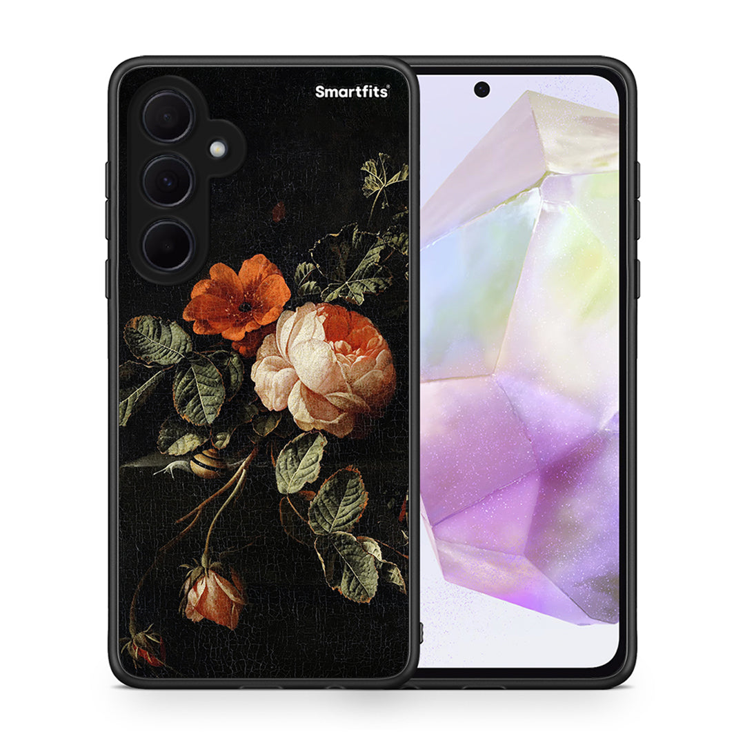 Θήκη Samsung Galaxy A35 Vintage Roses από τη Smartfits με σχέδιο στο πίσω μέρος και μαύρο περίβλημα | Samsung Galaxy A35 Vintage Roses case with colorful back and black bezels