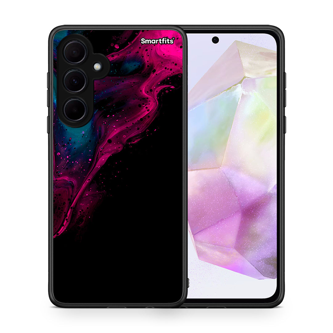 Θήκη Samsung Galaxy A35 Pink Black Watercolor από τη Smartfits με σχέδιο στο πίσω μέρος και μαύρο περίβλημα | Samsung Galaxy A35 Pink Black Watercolor case with colorful back and black bezels