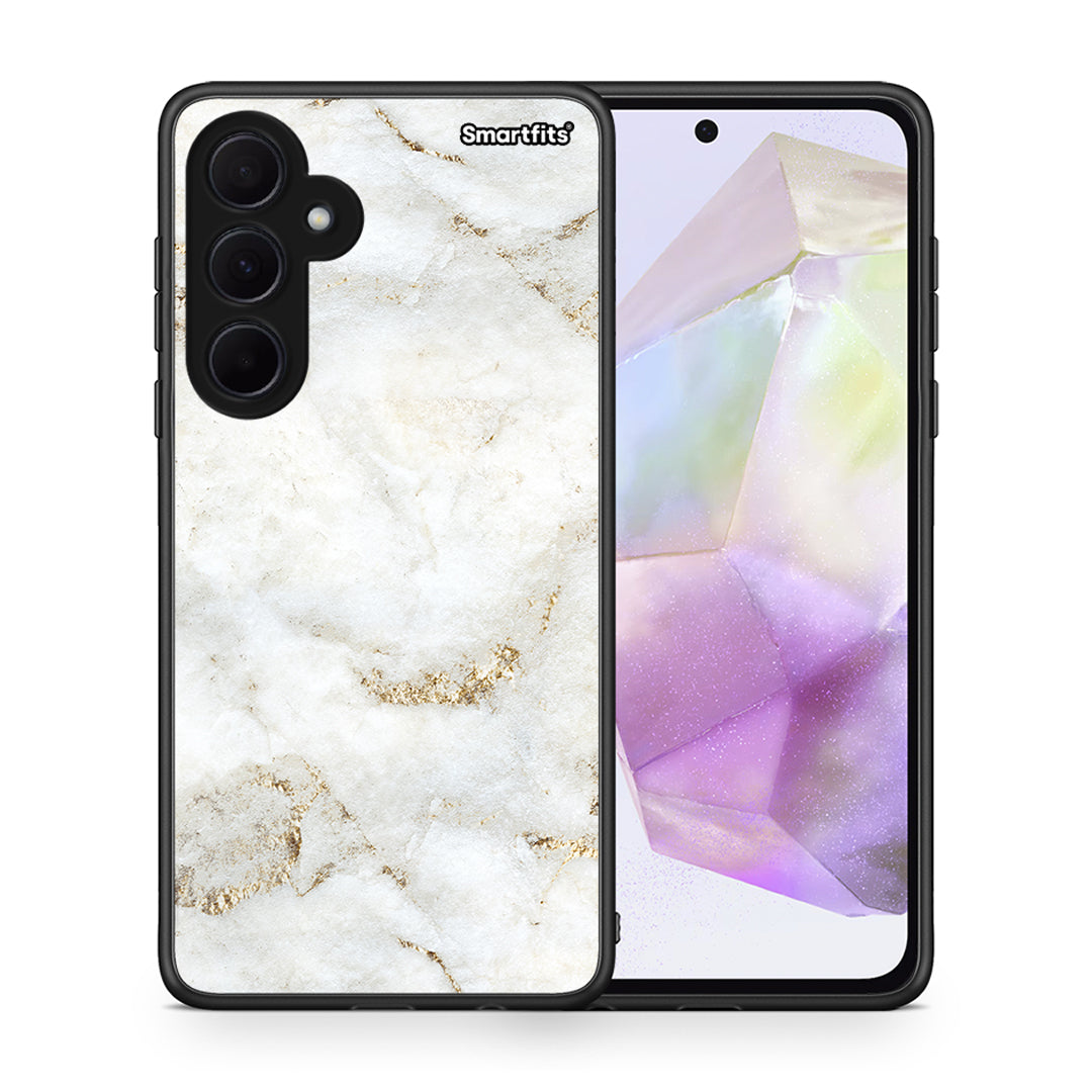 Θήκη Samsung Galaxy A35 White Gold Marble από τη Smartfits με σχέδιο στο πίσω μέρος και μαύρο περίβλημα | Samsung Galaxy A35 White Gold Marble case with colorful back and black bezels