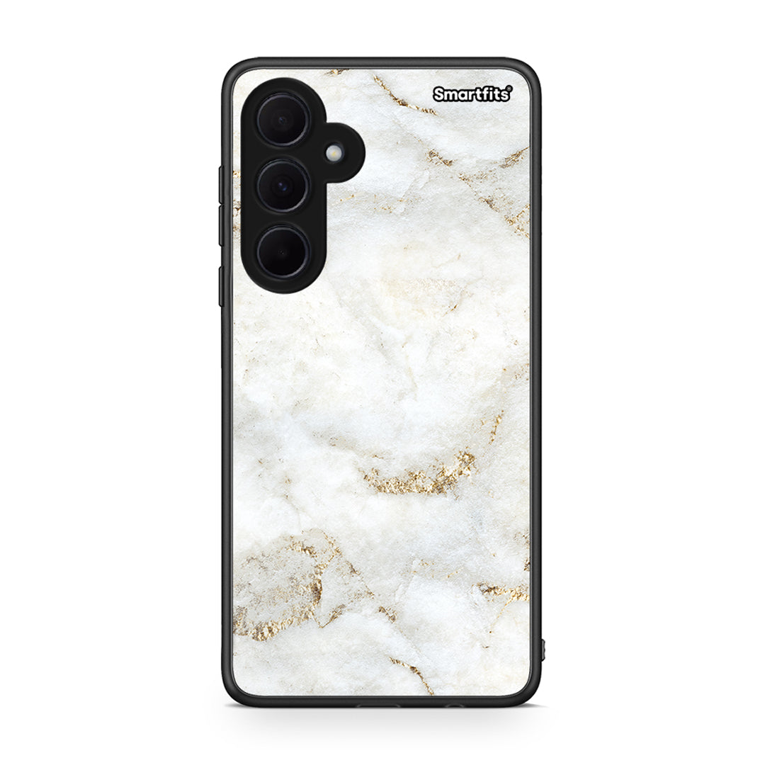 Samsung Galaxy A35 White Gold Marble θήκη από τη Smartfits με σχέδιο στο πίσω μέρος και μαύρο περίβλημα | Smartphone case with colorful back and black bezels by Smartfits