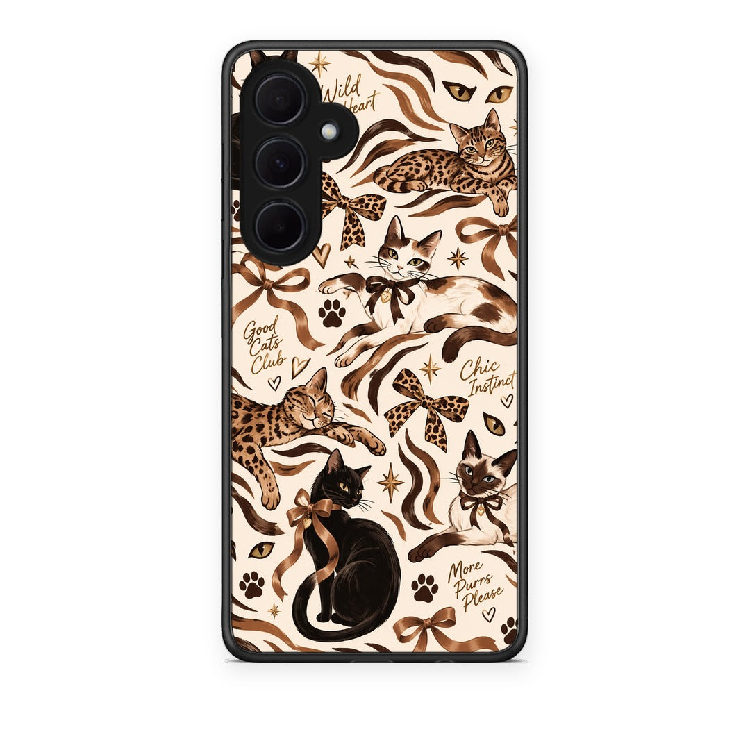 Θήκη Samsung Galaxy A35 Wild Cats and Animal Print Collage από τη Smartfits με σχέδιο στο πίσω μέρος και μαύρο περίβλημα | Samsung Galaxy A35 Wild Cats and Animal Print Collage case with colorful back and black bezels
