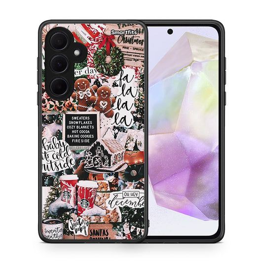 Θήκη Samsung Galaxy A35 Xmas Habbits από τη Smartfits με σχέδιο στο πίσω μέρος και μαύρο περίβλημα | Samsung Galaxy A35 Xmas Habbits case with colorful back and black bezels