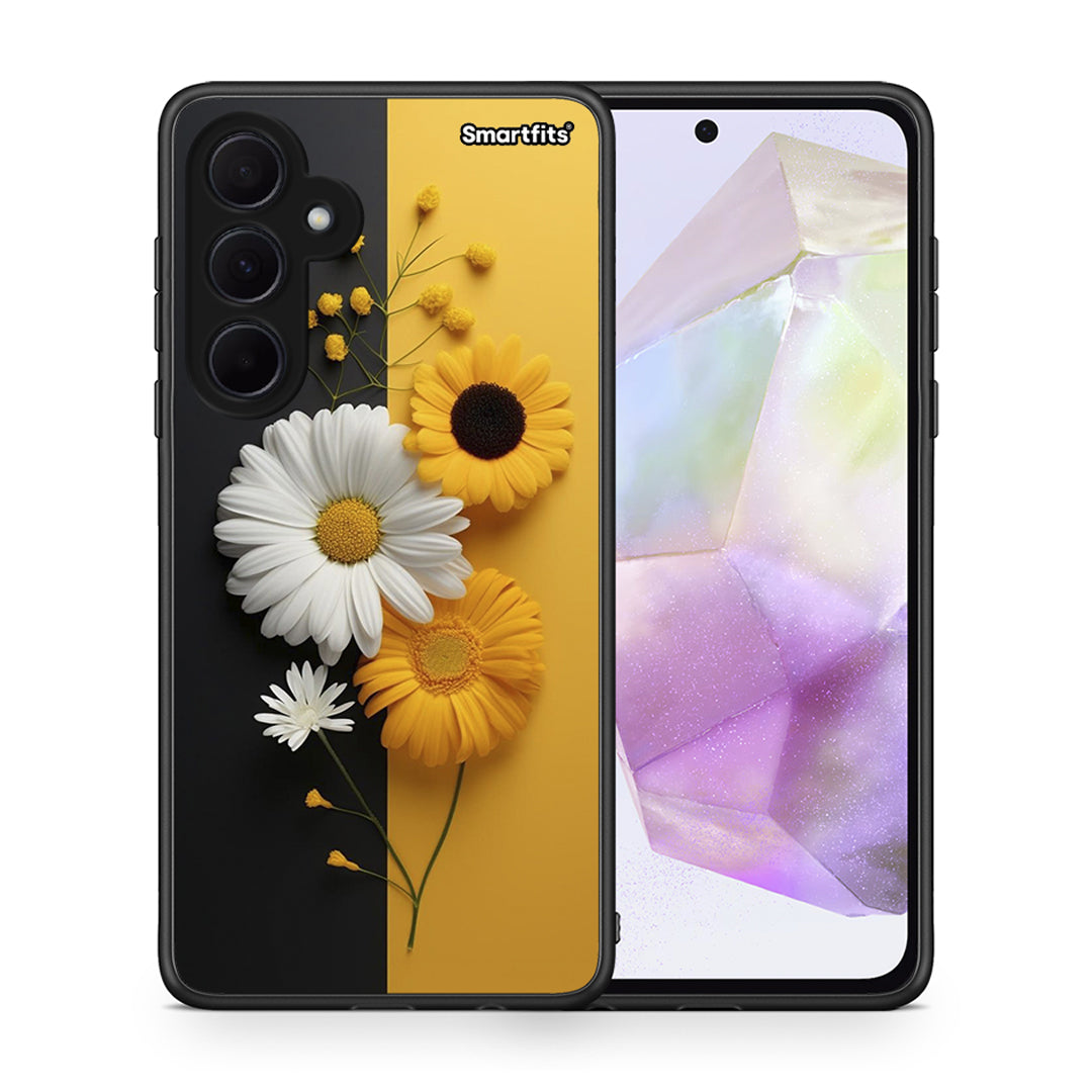 Θήκη Samsung Galaxy A35 Yellow Daisies από τη Smartfits με σχέδιο στο πίσω μέρος και μαύρο περίβλημα | Samsung Galaxy A35 Yellow Daisies case with colorful back and black bezels