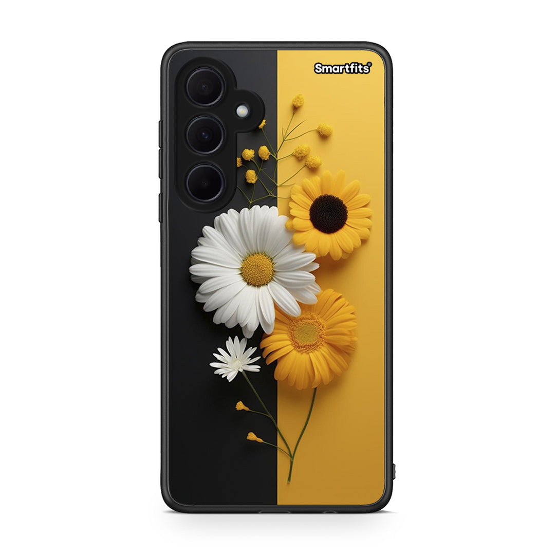 Samsung Galaxy A35 Yellow Daisies θήκη από τη Smartfits με σχέδιο στο πίσω μέρος και μαύρο περίβλημα | Smartphone case with colorful back and black bezels by Smartfits