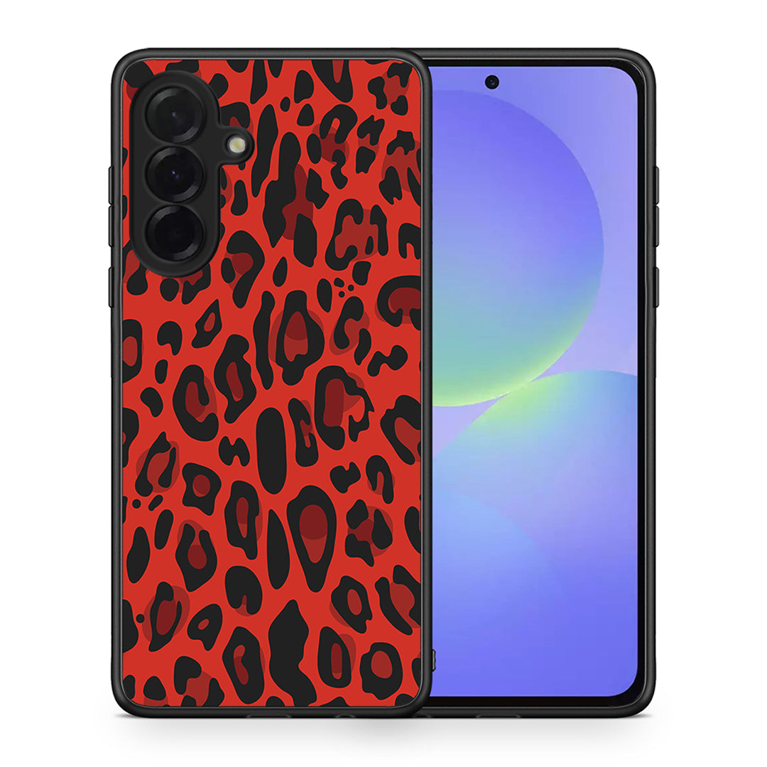 Θήκη Samsung Galaxy A36 Red Leopard Animal από τη Smartfits με σχέδιο στο πίσω μέρος και μαύρο περίβλημα | Samsung Galaxy A36 Red Leopard Animal case with colorful back and black bezels