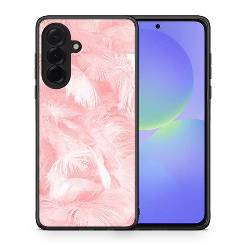 Θήκη Samsung Galaxy A36 Pink Feather Boho από τη Smartfits με σχέδιο στο πίσω μέρος και μαύρο περίβλημα | Samsung Galaxy A36 Pink Feather Boho case with colorful back and black bezels
