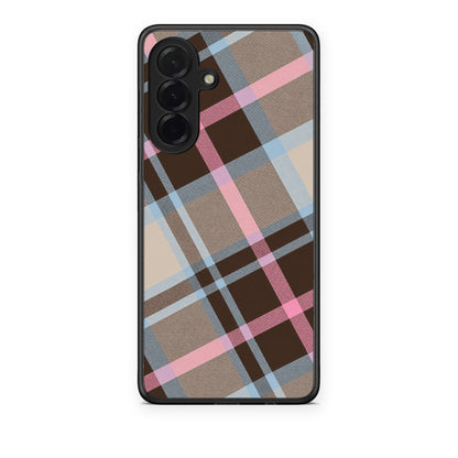 Θήκη Samsung Galaxy A36 Brown Pink and Blue Diagonal Plaid από τη Smartfits με σχέδιο στο πίσω μέρος και μαύρο περίβλημα | Samsung Galaxy A36 Brown Pink and Blue Diagonal Plaid case with colorful back and black bezels