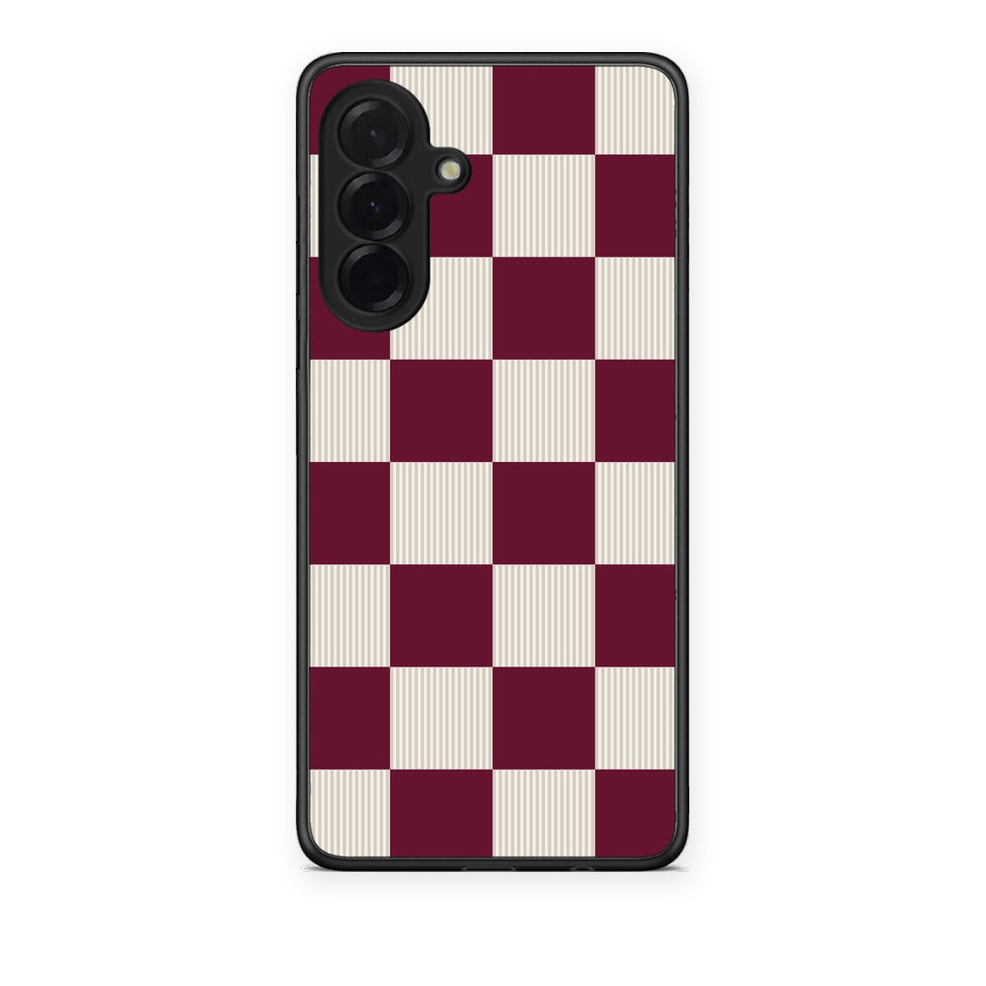 Θήκη Samsung Galaxy A36 Burgundy and Cream Striped Checks από τη Smartfits με σχέδιο στο πίσω μέρος και μαύρο περίβλημα | Samsung Galaxy A36 Burgundy and Cream Striped Checks case with colorful back and black bezels