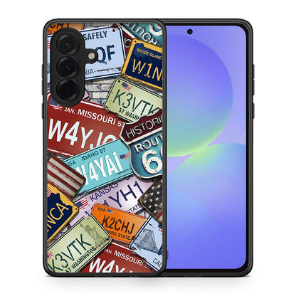 Θήκη Samsung Galaxy A36 Car Plates από τη Smartfits με σχέδιο στο πίσω μέρος και μαύρο περίβλημα | Samsung Galaxy A36 Car Plates case with colorful back and black bezels