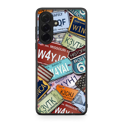 Samsung Galaxy A36 Car Plates θήκη από τη Smartfits με σχέδιο στο πίσω μέρος και μαύρο περίβλημα | Smartphone case with colorful back and black bezels by Smartfits