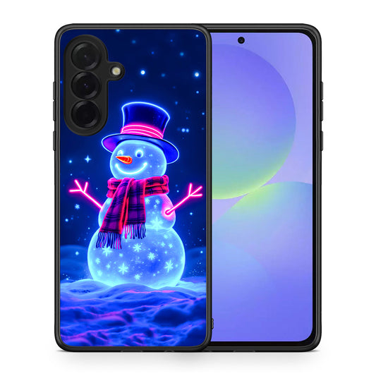 Θήκη Samsung Galaxy A36 Christmas Neon Snowman από τη Smartfits με σχέδιο στο πίσω μέρος και μαύρο περίβλημα | Samsung Galaxy A36 Christmas Neon Snowman case with colorful back and black bezels