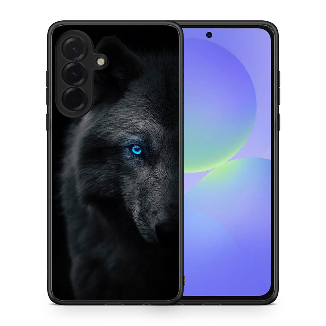 Θήκη Samsung Galaxy A36 Dark Wolf από τη Smartfits με σχέδιο στο πίσω μέρος και μαύρο περίβλημα | Samsung Galaxy A36 Dark Wolf case with colorful back and black bezels