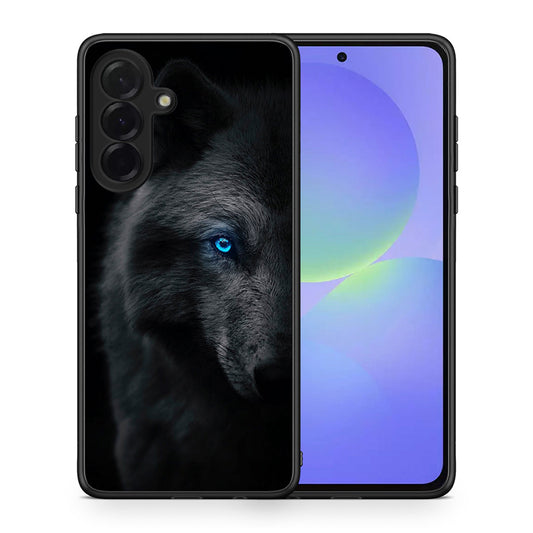 Θήκη Samsung Galaxy A36 Dark Wolf από τη Smartfits με σχέδιο στο πίσω μέρος και μαύρο περίβλημα | Samsung Galaxy A36 Dark Wolf case with colorful back and black bezels