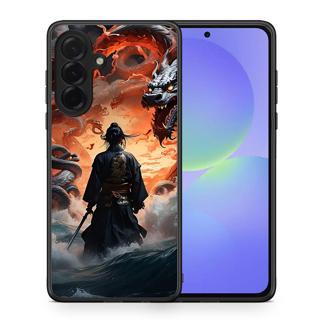 Θήκη Samsung Galaxy A36 Dragons Fight από τη Smartfits με σχέδιο στο πίσω μέρος και μαύρο περίβλημα | Samsung Galaxy A36 Dragons Fight case with colorful back and black bezels