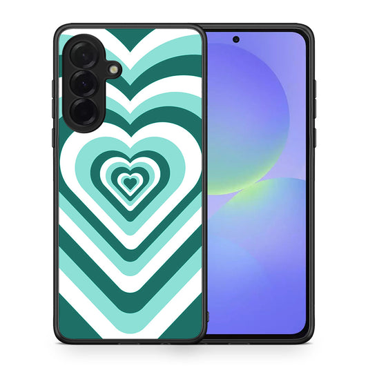 Θήκη Samsung Galaxy A36 Green Hearts από τη Smartfits με σχέδιο στο πίσω μέρος και μαύρο περίβλημα | Samsung Galaxy A36 Green Hearts case with colorful back and black bezels