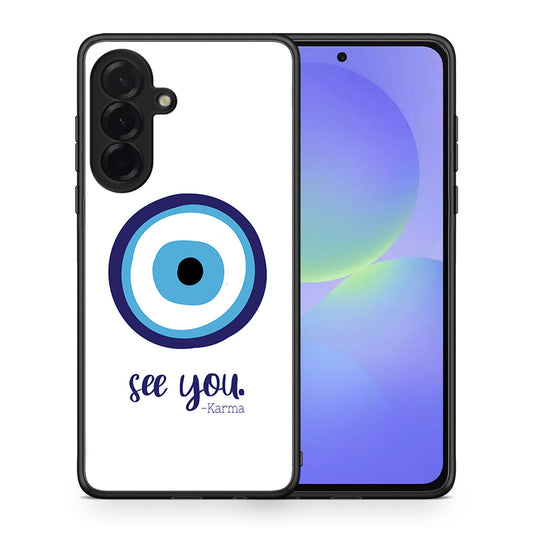 Θήκη Samsung Galaxy A36 Karma Says από τη Smartfits με σχέδιο στο πίσω μέρος και μαύρο περίβλημα | Samsung Galaxy A36 Karma Says case with colorful back and black bezels