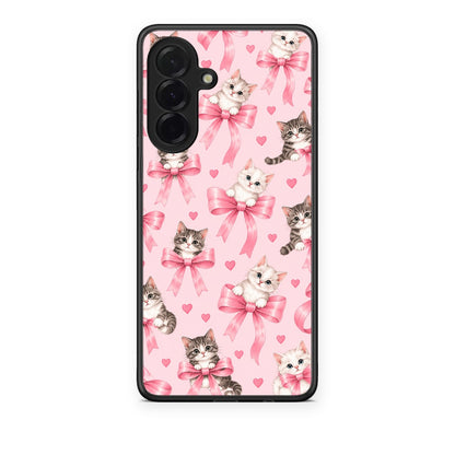 Θήκη Samsung Galaxy A36 Kittens and Pink Bows on Pink από τη Smartfits με σχέδιο στο πίσω μέρος και μαύρο περίβλημα | Samsung Galaxy A36 Kittens and Pink Bows on Pink case with colorful back and black bezels