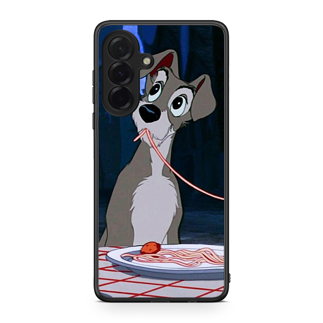 Samsung Galaxy A36 Lady And Tramp 1 Θήκη Αγίου Βαλεντίνου από τη Smartfits με σχέδιο στο πίσω μέρος και μαύρο περίβλημα | Smartphone case with colorful back and black bezels by Smartfits