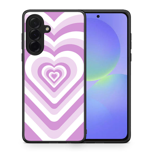 Θήκη Samsung Galaxy A36 Lilac Hearts από τη Smartfits με σχέδιο στο πίσω μέρος και μαύρο περίβλημα | Samsung Galaxy A36 Lilac Hearts case with colorful back and black bezels