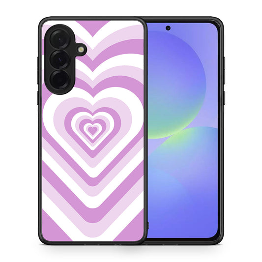 Θήκη Samsung Galaxy A36 Lilac Hearts από τη Smartfits με σχέδιο στο πίσω μέρος και μαύρο περίβλημα | Samsung Galaxy A36 Lilac Hearts case with colorful back and black bezels