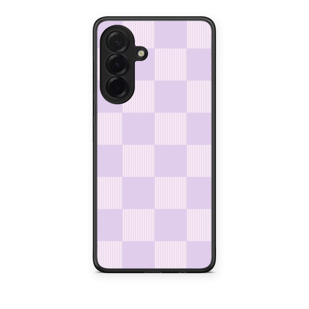 Θήκη Samsung Galaxy A36 Lilac and Cream Striped Checks από τη Smartfits με σχέδιο στο πίσω μέρος και μαύρο περίβλημα | Samsung Galaxy A36 Lilac and Cream Striped Checks case with colorful back and black bezels
