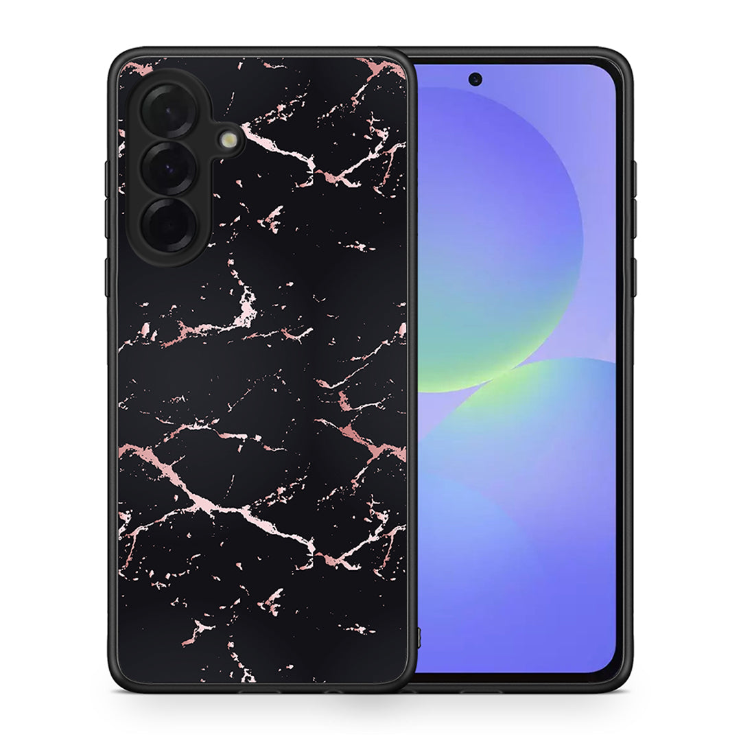 Θήκη Samsung Galaxy A36 Black Rosegold Marble από τη Smartfits με σχέδιο στο πίσω μέρος και μαύρο περίβλημα | Samsung Galaxy A36 Black Rosegold Marble case with colorful back and black bezels