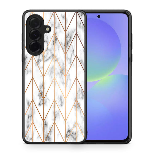 Θήκη Samsung Galaxy A36 Gold Geometric Marble από τη Smartfits με σχέδιο στο πίσω μέρος και μαύρο περίβλημα | Samsung Galaxy A36 Gold Geometric Marble case with colorful back and black bezels
