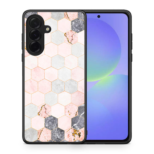 Θήκη Samsung Galaxy A36 Hexagon Pink Marble από τη Smartfits με σχέδιο στο πίσω μέρος και μαύρο περίβλημα | Samsung Galaxy A36 Hexagon Pink Marble case with colorful back and black bezels