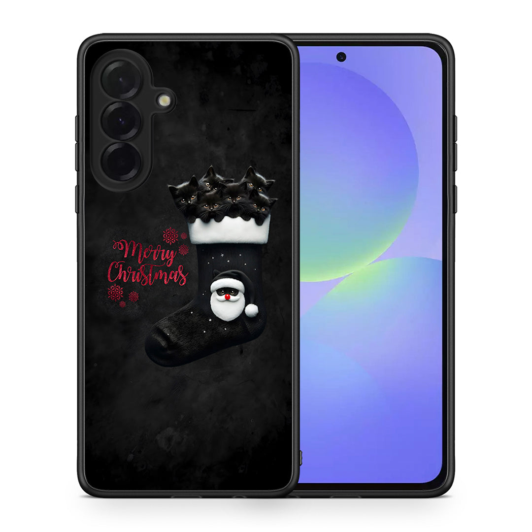 Θήκη Samsung Galaxy A36 Merry Cat Christmas από τη Smartfits με σχέδιο στο πίσω μέρος και μαύρο περίβλημα | Samsung Galaxy A36 Merry Cat Christmas case with colorful back and black bezels