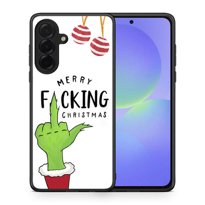 Θήκη Samsung Galaxy A36 Merry F Xmas από τη Smartfits με σχέδιο στο πίσω μέρος και μαύρο περίβλημα | Samsung Galaxy A36 Merry F Xmas case with colorful back and black bezels