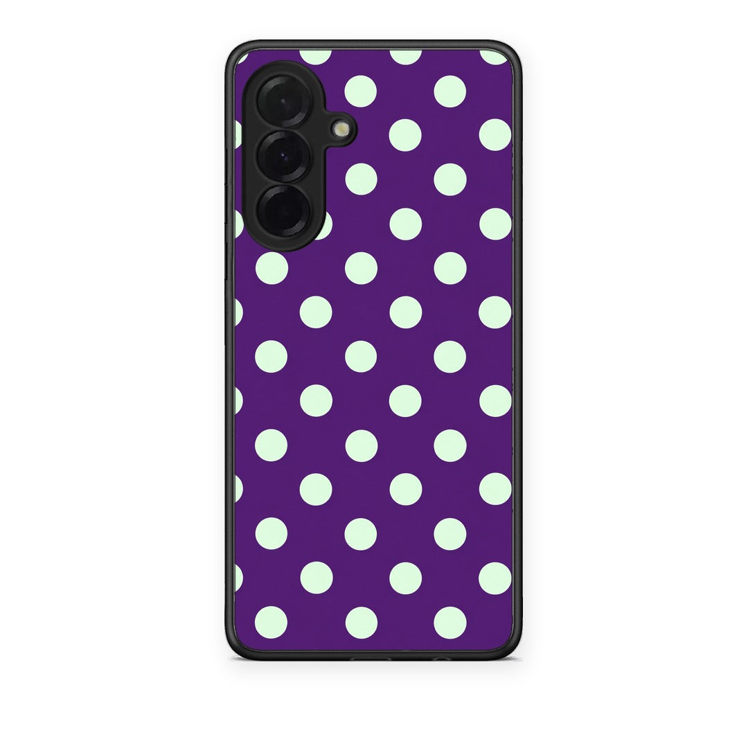 Θήκη Samsung Galaxy A36 Mint Polka Dots on Purple από τη Smartfits με σχέδιο στο πίσω μέρος και μαύρο περίβλημα | Samsung Galaxy A36 Mint Polka Dots on Purple case with colorful back and black bezels