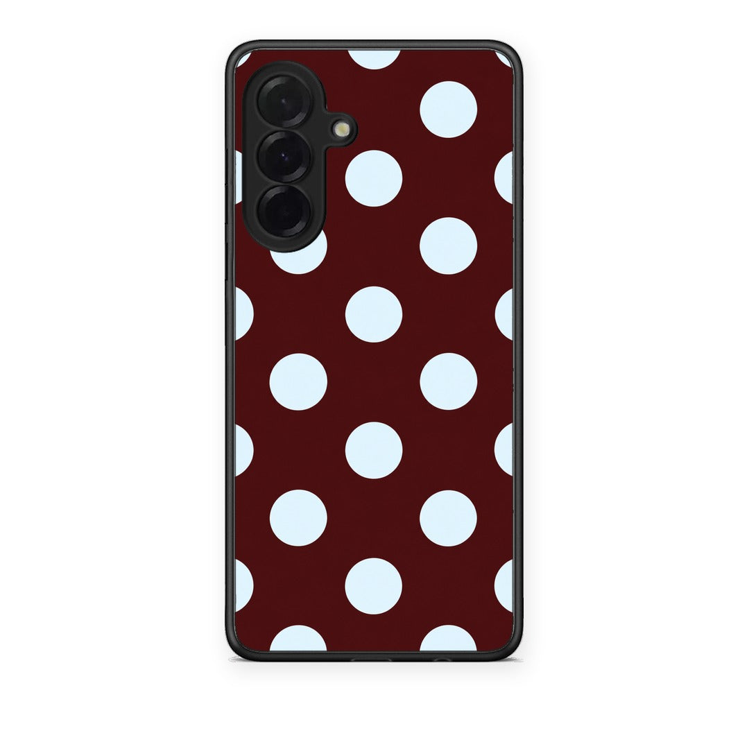 Θήκη Samsung Galaxy A36 Pale Blue Large Polka Dots on Burgundy από τη Smartfits με σχέδιο στο πίσω μέρος και μαύρο περίβλημα | Samsung Galaxy A36 Pale Blue Large Polka Dots on Burgundy case with colorful back and black bezels