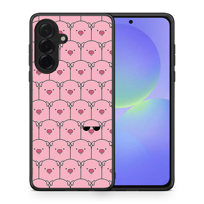 Θήκη Samsung Galaxy A36 Pig Glasses από τη Smartfits με σχέδιο στο πίσω μέρος και μαύρο περίβλημα | Samsung Galaxy A36 Pig Glasses case with colorful back and black bezels