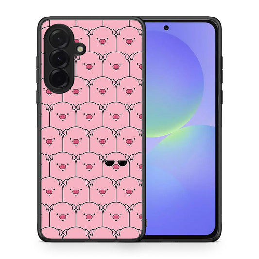 Θήκη Samsung Galaxy A36 Pig Glasses από τη Smartfits με σχέδιο στο πίσω μέρος και μαύρο περίβλημα | Samsung Galaxy A36 Pig Glasses case with colorful back and black bezels