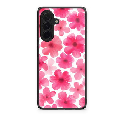 Θήκη Samsung Galaxy A36 Pink Watercolour Flowers on White από τη Smartfits με σχέδιο στο πίσω μέρος και μαύρο περίβλημα | Samsung Galaxy A36 Pink Watercolour Flowers on White case with colorful back and black bezels