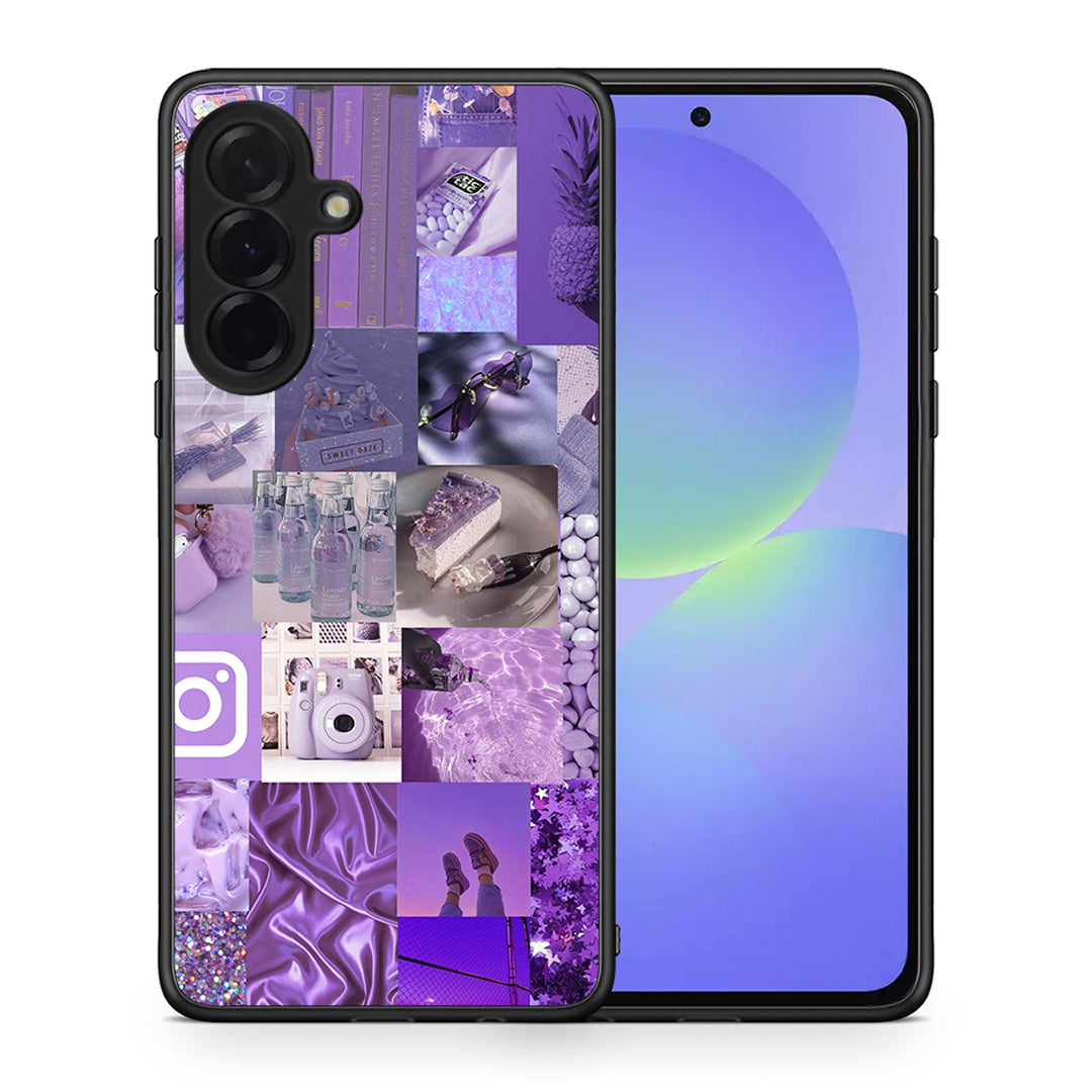 Θήκη Samsung Galaxy A36 Purple Aesthetic Collage από τη Smartfits με σχέδιο στο πίσω μέρος και μαύρο περίβλημα | Samsung Galaxy A36 Purple Aesthetic Collage case with colorful back and black bezels