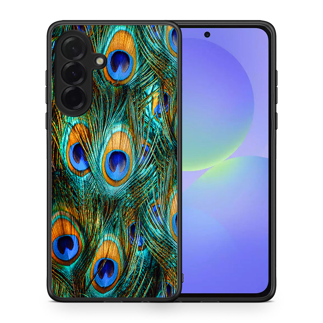 Θήκη Samsung Galaxy A36 Real Peacock Feathers από τη Smartfits με σχέδιο στο πίσω μέρος και μαύρο περίβλημα | Samsung Galaxy A36 Real Peacock Feathers case with colorful back and black bezels