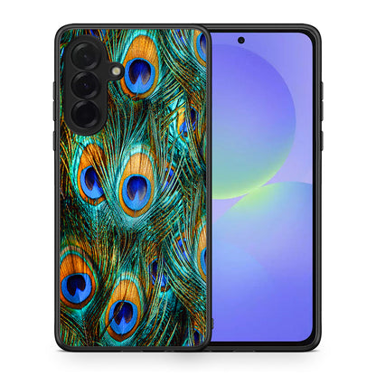 Θήκη Samsung Galaxy A36 Real Peacock Feathers από τη Smartfits με σχέδιο στο πίσω μέρος και μαύρο περίβλημα | Samsung Galaxy A36 Real Peacock Feathers case with colorful back and black bezels