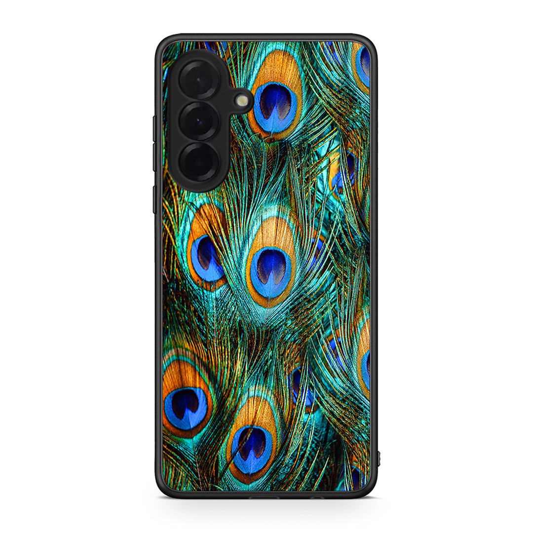 Samsung Galaxy A36 Real Peacock Feathers θήκη από τη Smartfits με σχέδιο στο πίσω μέρος και μαύρο περίβλημα | Smartphone case with colorful back and black bezels by Smartfits