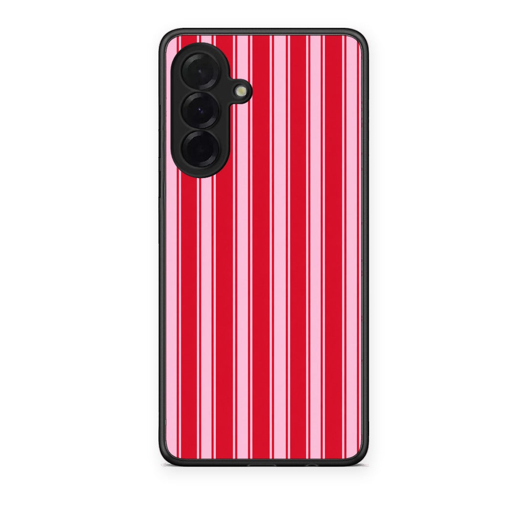 Θήκη Samsung Galaxy A36 Red and Pink Vertical Pinstripes από τη Smartfits με σχέδιο στο πίσω μέρος και μαύρο περίβλημα | Samsung Galaxy A36 Red and Pink Vertical Pinstripes case with colorful back and black bezels