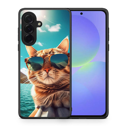 Θήκη Samsung Galaxy A36 Summer Cat από τη Smartfits με σχέδιο στο πίσω μέρος και μαύρο περίβλημα | Samsung Galaxy A36 Summer Cat case with colorful back and black bezels
