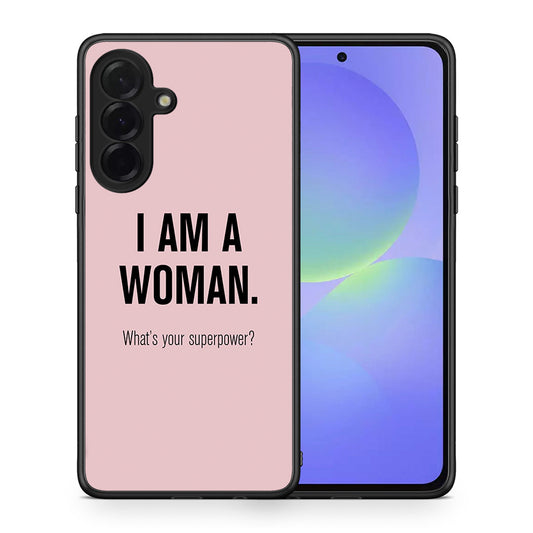 Θήκη Samsung Galaxy A36 Superpower Woman από τη Smartfits με σχέδιο στο πίσω μέρος και μαύρο περίβλημα | Samsung Galaxy A36 Superpower Woman case with colorful back and black bezels