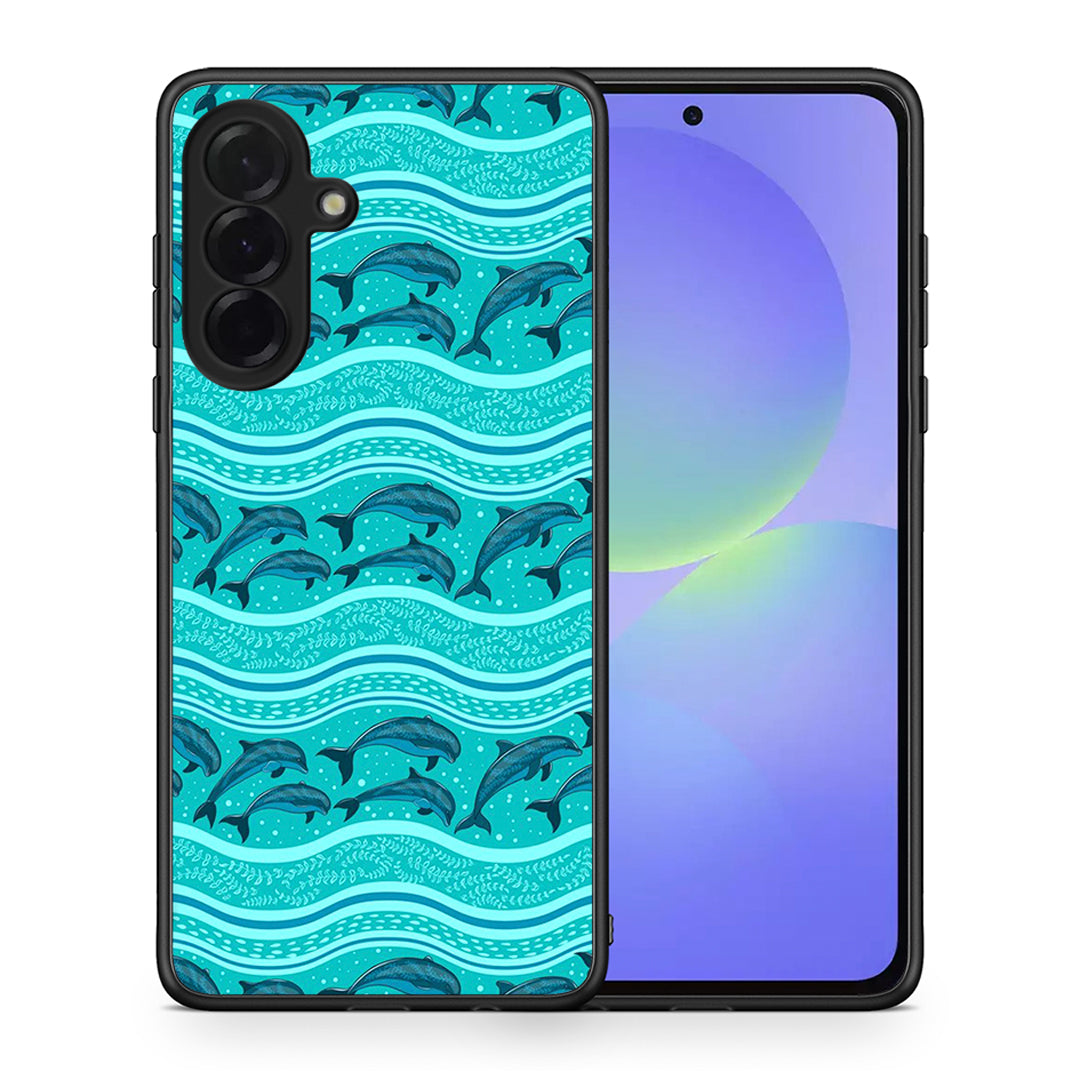 Θήκη Samsung Galaxy A36 Swimming Dolphins από τη Smartfits με σχέδιο στο πίσω μέρος και μαύρο περίβλημα | Samsung Galaxy A36 Swimming Dolphins case with colorful back and black bezels