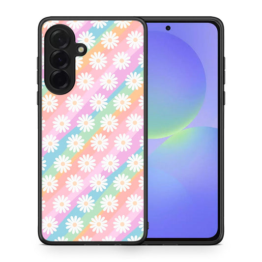 Θήκη Samsung Galaxy A36 White Daisies από τη Smartfits με σχέδιο στο πίσω μέρος και μαύρο περίβλημα | Samsung Galaxy A36 White Daisies case with colorful back and black bezels