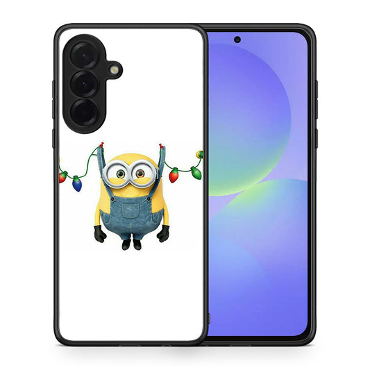 Θήκη Samsung Galaxy A36 Xmas Minion Lights από τη Smartfits με σχέδιο στο πίσω μέρος και μαύρο περίβλημα | Samsung Galaxy A36 Xmas Minion Lights case with colorful back and black bezels