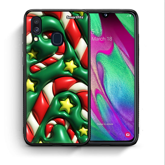 Θήκη Samsung A40 Christmas Bubbles από τη Smartfits με σχέδιο στο πίσω μέρος και μαύρο περίβλημα | Samsung A40 Christmas Bubbles case with colorful back and black bezels