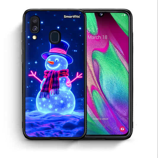 Θήκη Samsung A40 Christmas Neon Snowman από τη Smartfits με σχέδιο στο πίσω μέρος και μαύρο περίβλημα | Samsung A40 Christmas Neon Snowman case with colorful back and black bezels