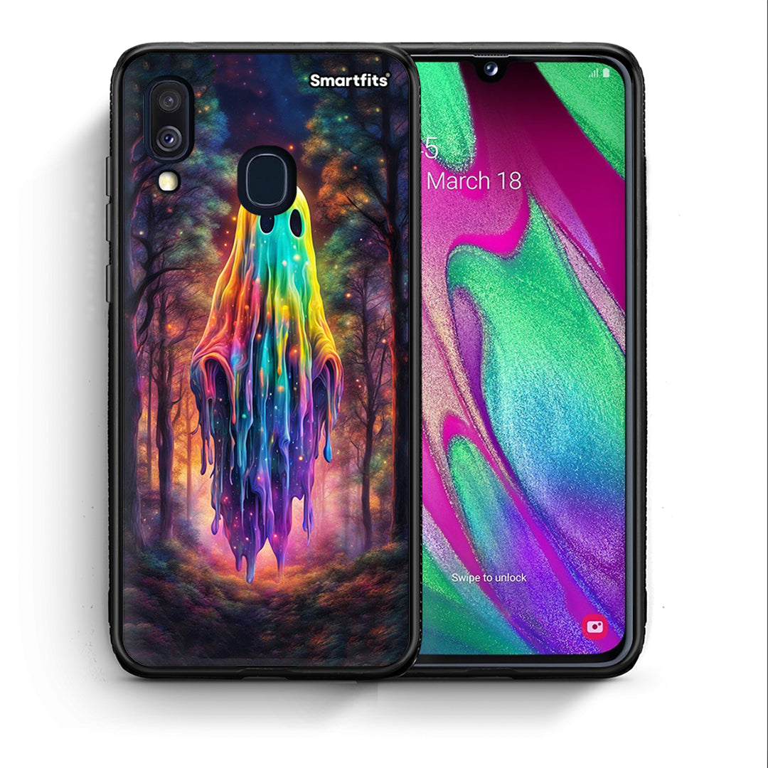 Θήκη Samsung A40 Halloween Ghost από τη Smartfits με σχέδιο στο πίσω μέρος και μαύρο περίβλημα | Samsung A40 Halloween Ghost case with colorful back and black bezels