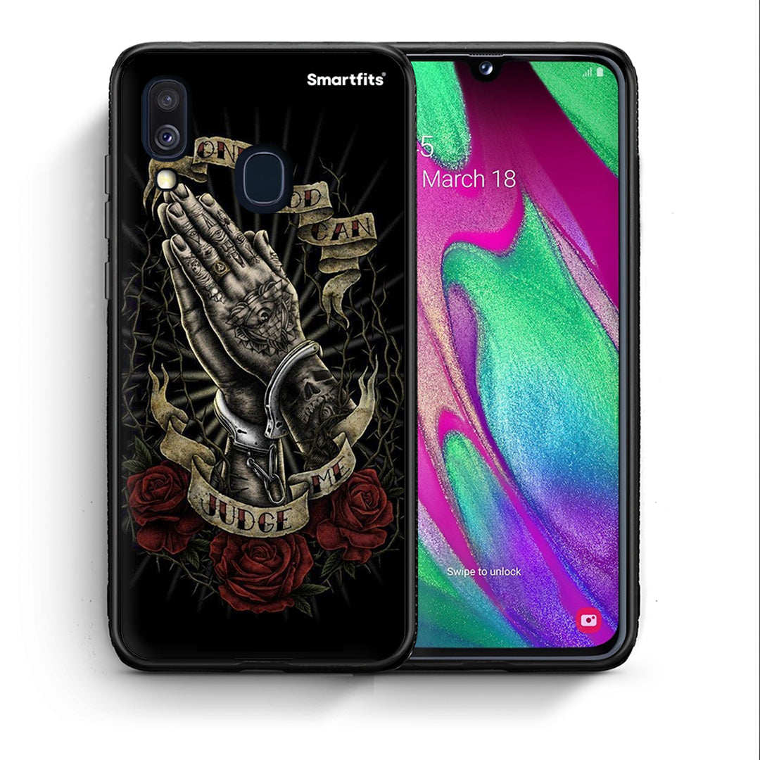 Θήκη Samsung A40 Judge By God από τη Smartfits με σχέδιο στο πίσω μέρος και μαύρο περίβλημα | Samsung A40 Judge By God case with colorful back and black bezels